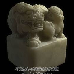 中式古風(fēng)道具物件玉獅印章3D模型c4d格式下載