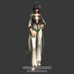 玄幻風 女角色白衣時裝 3D模型 有綁定和死亡的動作