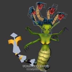 Q版小怪物美杜莎3DMax模型下載行走普通攻擊動(dòng)作帶綁定