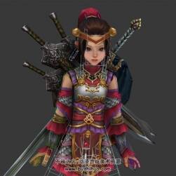 仙侠游戏古装角色人物剑网姑娘3DMax模型带绑定下载