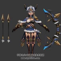 Q版帶弓箭萌女 3DMax模型百度云下載 四邊面 含綁定