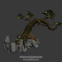 巖石上的樹 max模式下載 3D模型 四角面