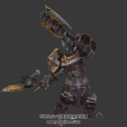双手持斧游戏金属怪物3DMax模型带骨骼全套动作下载