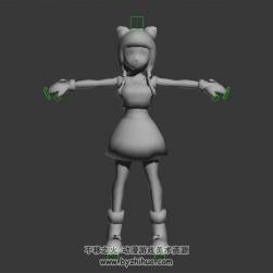 貓耳蘿莉白模 3D模型 有綁定和動作