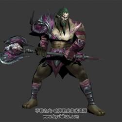 綠發(fā)斧子壯漢 3D模型 有綁定和四連擊動作 四邊面