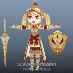 三頭身 Q版卡通 女騎士 3D模型 有綁定