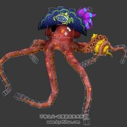 游戏生物章鱼宠物3DMax模型带绑定待机动作下载
