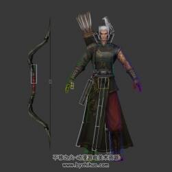 武俠風(fēng)古裝游戲男弓箭手3DMax模型帶綁定下載