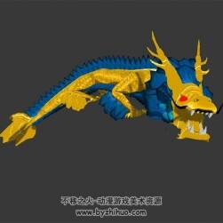 金色飛龍 3D模型 有綁定和飛翔動(dòng)作 四邊面