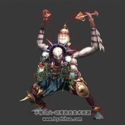 四臂地中海惡魔怪物BOSS 3D模型 有綁定和待機動作