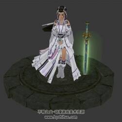 中式古代仙俠古裝 古墓女帶劍3D模型 格式Max OBJ