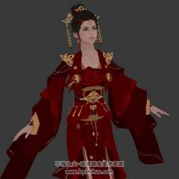 紅衣古裝女角色3DMax模型下載 含蹦蹦噠噠舞蹈動畫