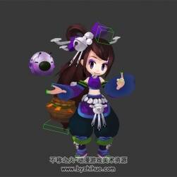 Q版卡通苗疆少女 3D模型 有綁定和動作