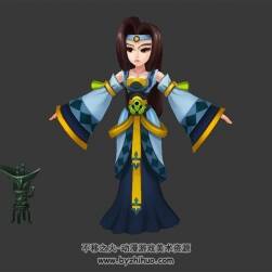 卡通風 古裝女性 NPC 3D模型 有綁定和待機動作