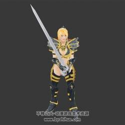 次世代大劍鎧甲女戰(zhàn)士 3D模型 有綁定和動(dòng)作