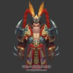 Q版卡通古代武將呂布 含骨骼綁定 3D模型