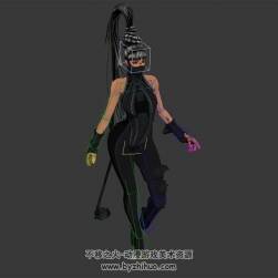 游戲角色人物黑衣龍女魔女3DMax模型帶綁定行走動(dòng)作下載