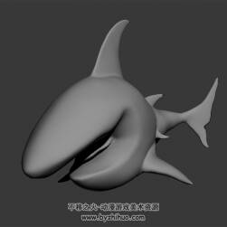 卡通鲨鱼白模 3D模型 有绑定和游动动作