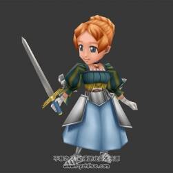 欧美Q版游戏贵族女子持剑3DMax模型下载 全套动作