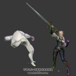 歐美風游戲角色女持劍連擊對手動畫3DMax模型帶綁定下載