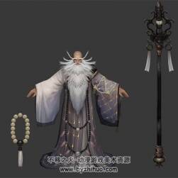 老和尚方丈法師 3D模型 有綁定和全套動(dòng)作 四邊面