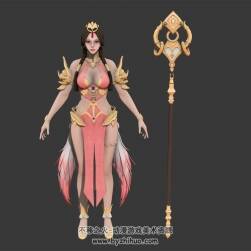 中式古裝女法師 3dMax模型百度云下載