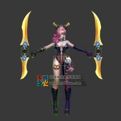 王者荣耀 阿轲 暗夜猫娘 带CS绑定 3D模型