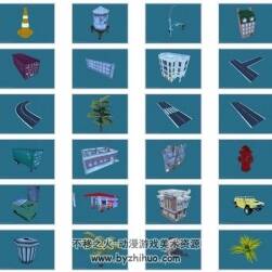 卡通城市建筑道具物件3DMax模型合集含貼圖下載