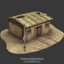 游戏中式古代黄泥茅草屋建筑房屋3DMax fbx模型下载