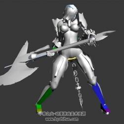 带骨骼巨斧力士女待机动作游戏角色3DMax模型分享