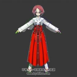 粉發(fā)日本巫女服美少女 3D模型 有綁定