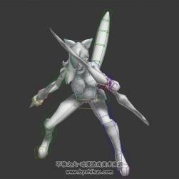 游戲角色人物獸女刺客3DMax模型帶綁定無貼圖攻擊動作下載