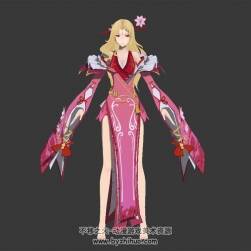 游戲角色古風(fēng)桃花裝美女3DMax模型帶綁定下載