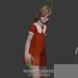 紅裙小女孩洗手 3D模型 有綁定和洗手的動(dòng)作 四邊面