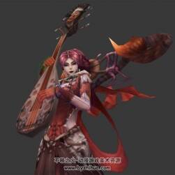 玄幻類游戲角色人物妖女琵琶女3DMax模型帶綁定全套動作下載
