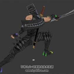 游戲角色男忍者武士刺客3個攻擊動作3DMax模型帶綁定骨骼下載