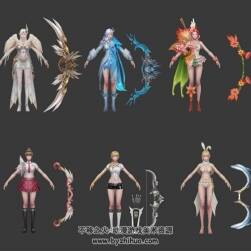 天使紀(jì)元天使翅膀女弓箭時(shí)裝3DMax fbx模型下載
