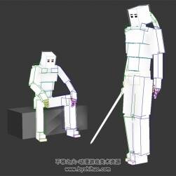 方块人带绑定舞剑和休闲动画3DMax模型下载