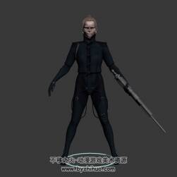 次世代 金發(fā)單馬尾緊身衣女戰(zhàn)士女槍手 3D模型有綁定