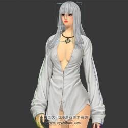 白發(fā)白色襯衫時(shí)尚女郎3DMax模型帶綁定行走動(dòng)作下載