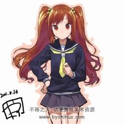 日系二次元校服双马尾美少女绘画过程视频