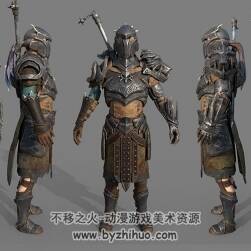 歐洲古代魔幻風(fēng)格鎧甲紫發(fā)單馬尾戰(zhàn)士 3D模型 高模