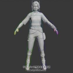 欧美现代角色女无贴图带绑定肢体动作3DMax模型下载四边面