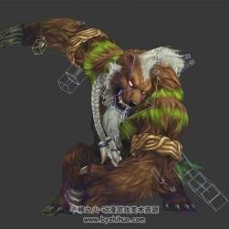 仙俠類游戲動(dòng)物長(zhǎng)毛熊3DMax模型帶綁定全套動(dòng)作下載