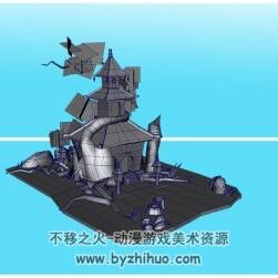 游戲中式風(fēng)格場景古佛塔3D模型下載 Maya格式