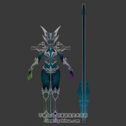 游戲角色藍(lán)女甲帶兵器綁定3DMax模型下載