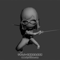 Q版長發(fā)女刺客 3D模型 有綁定和攻擊動作