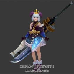 奇幻風(fēng) 羊角白發(fā)少女 3D模型 有綁定和待機(jī)、奔跑的動(dòng)作