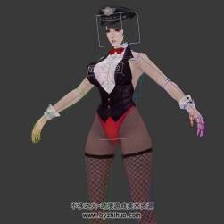 兔子警官制服摩登女郎3DMax模型下載 帶綁定
