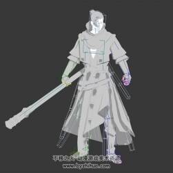 江湖古裝大俠棍棒攻擊動(dòng)作3DMax模型帶綁定下載